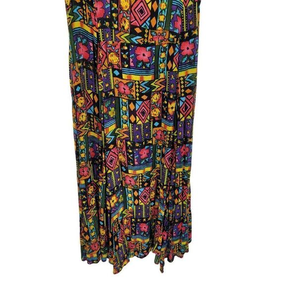 Vintage 80s Dress M Maxi Dopamine Jamaican Tropical Sleeveless MuMu Pinafore - Picture 9 of 9
